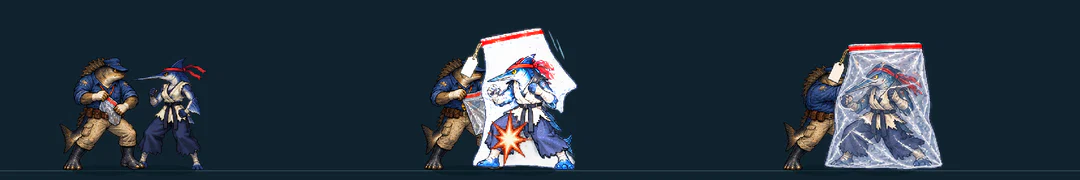 Three frames of BEWYSSTUK, from the game's move list