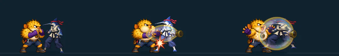 Three frames of OPBLAAS, from the game's move list