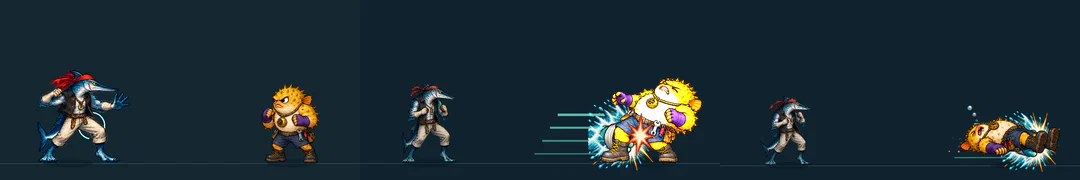 Three frames of VISVINGER, from the game's move list