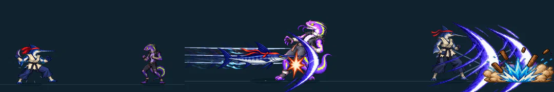 Three frames of SWAARDVIS, from the game's move list